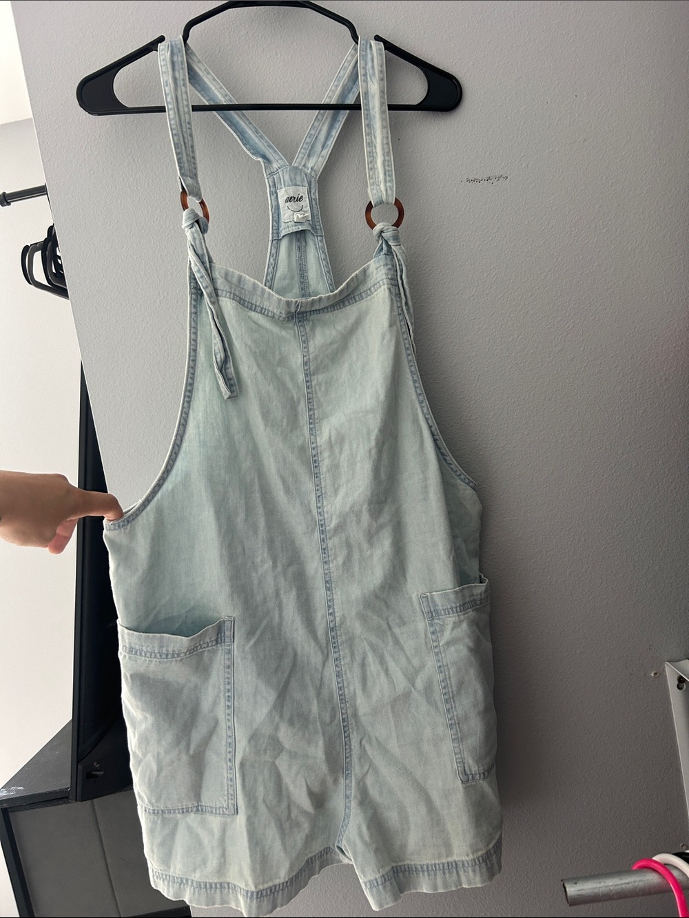 aerie Light Wash Denim Overalls with Branded Patch